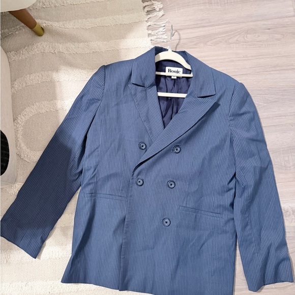 Rouje Navy Pinstripe Double-Breasted Alberto Blazer - Picture 2 of 3